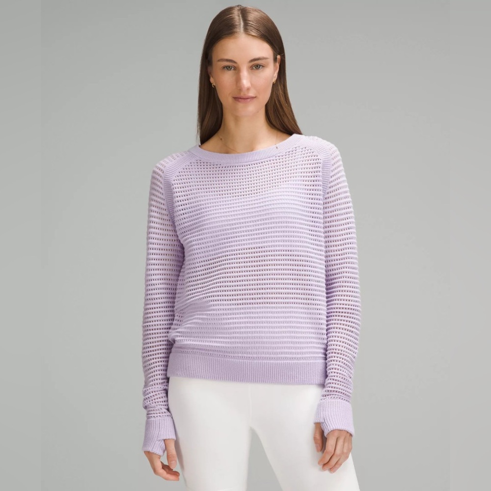 Lululemon Lavender Pointelle Knit Sweater S/M Thumbholes Lightweight